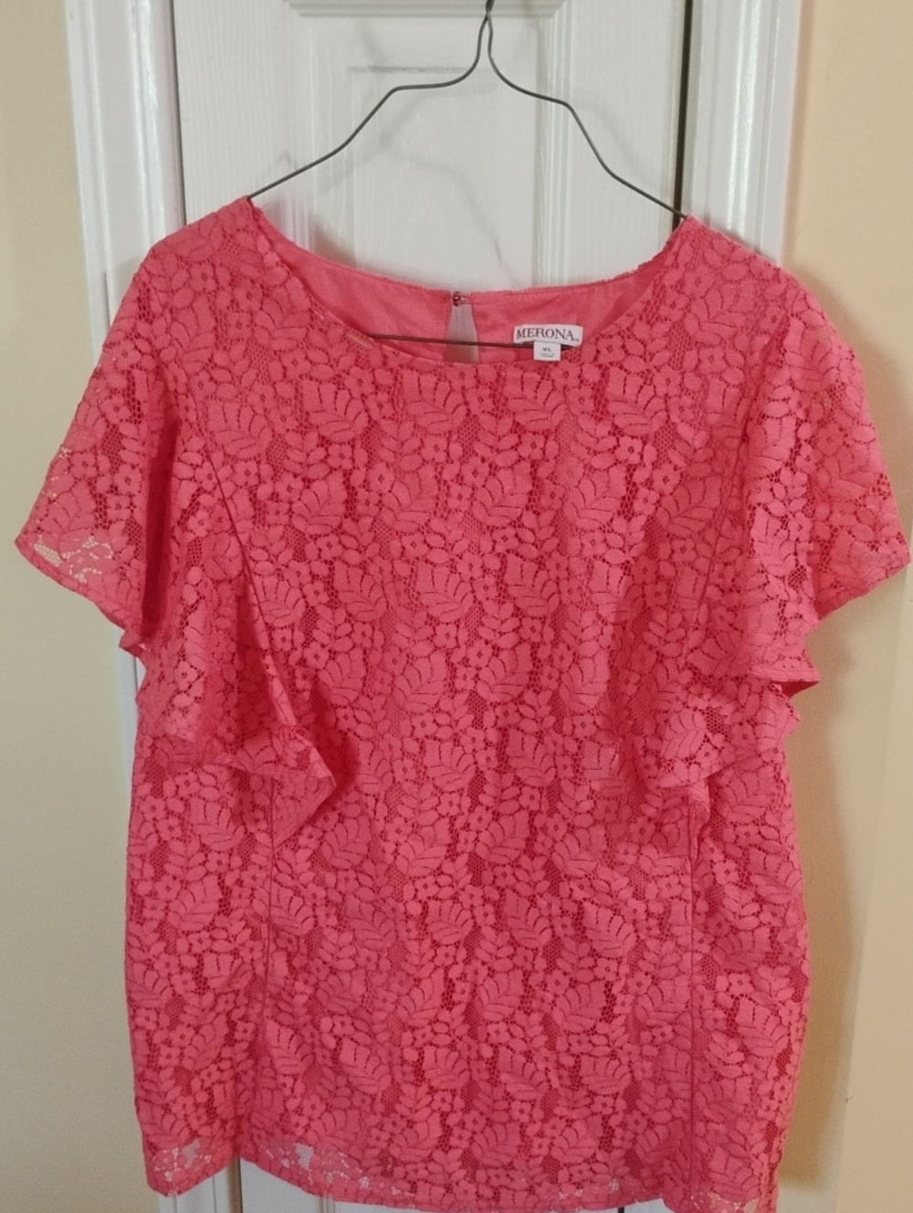 Merona Bright Coral Lace Flutter-Sleeve Blouse